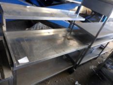 1 x Mobile Stainless Steel Commercial Kitchen 3 Tier Prep Bench With Undershelf and Overshelf -