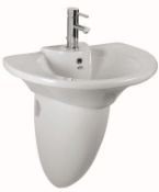1 x Vogue Tarifa 1th 630mm Wall Hung Bathroom Sink Basin with Semi Pedestal - Brand New and