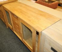 1 x Actona Solid Oak Sideboard - Features 2 Sliding Doors And 5-Drawers - Ex Display Stock –