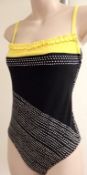 1 x Rasurel - Black Polka dot with canary yellow trim & frill Tobago Swimsuit - R21031 - Size 2 - UK