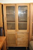 1 x Actona Solid Oak Display Unit - Features 3 Sliding Doors And 5-Drawers - Ex Display Stock –