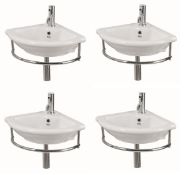 4 x Vogue Bathrooms ORMOS Single Tap Hole CORNER SINK BASINS With Chrome Towel Rail - 50cm Width -