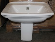 1 x Vogue Bathrooms REGAL Three Tap Hole SINK BASIN With Semi Pedestal - 600mm Width - Brand New