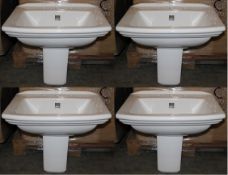 4 x Vogue Bathrooms REGAL Three Tap Hole SINK BASINS With Semi Pedestals - 600mm Width - Brand New