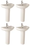 4 x Vogue Bathrooms COMFORT Single Tap Hole SINK BASINS With Pedestals - 600mm Width - Brand New