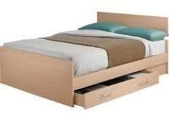1 X VANCOUVER Reclaimed Oak 5ft King Size Bed With Large Storage Drawers - Maple Finish - CL112 -