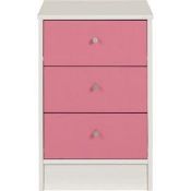 2 x Malibu 3 Drawer Bedside Chests - Pink And White - Self Assembly - Brand New & Boxed - CL112 -