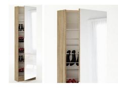 1 x Mirrored Shoe Storage Cabinet - Oak Finish - 6-Foot Tall - Brand New & Boxed - CL112 - Location: