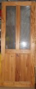 1 x Pine 4-Panel Door Featuring 2 Frosted Glass Panels - Pre-owned In Good Condition - Dimensions: