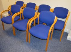 7 x Smart Curved Wood Reception Chairs With Integral Curved Arms and Waterfall Front Seat Cushions -
