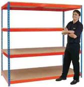 2 x Bays of Heavy Duty Rivet Storage Racking - Blue & Orange - Excellent Business Shelving