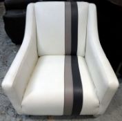 1 x Cream Leather Chair - Features 2-Tone Grey Stripe - L75x90x80cm - CL050 - Ref: JMH018 -