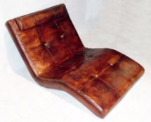 1 x Leather Upolstered Chaise Lounger - Features A Fetching Ergonomic Wave Shape - H80 x W102 x