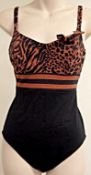 1 x Rasurel - Black/Tan Leopard and Stripe - Bahia Swimsuit - R21235 - Size 2C - UK 32 - Fr 85 -