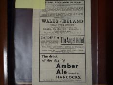 A Victory International Wales v Ireland football programme at Ninian Park, May 1946