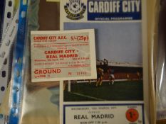A Cardiff City Official Programme, ticket stub and newspaper for Cardiff City v Real Madrid 1971