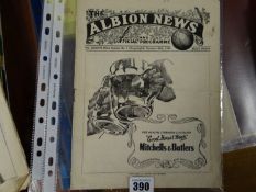 An Official International Football programme under the title 'The Albion News' for England V Wales