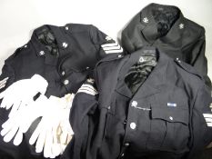 Three South Wales Police forces' Sergeant's tunics, one with a police whistle, together with a