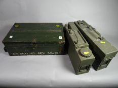 A metal Bren magazine cartridge box marked 'Box Magazines Bren .303in Mk I' together with military