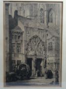 AXEL H Haig, etching of the portico of a Cathedral dated 1879 with monogram, 11 x 8 ins (28 x 20