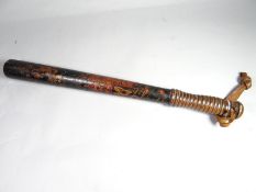 Victorian truncheon with coat of arms together with leather strap marked '2nd May 1862'
