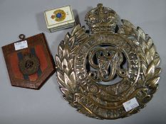 A solid brass Royal Engineers large wall plaque, together with another wooden plaque and Royal