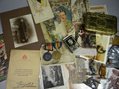 A pair of WWI medals to J-2196 Pte. H. Newman, R. Fus together with brass Queen Mary Christmas