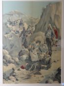 EDGAR A HOLLOWAY, framed print of Scottish Infantry on the Northwest Frontier Kyber Pass, signed