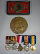 A Boer and First War group of five medals with Death Plaque, consisting of Queen's South Africa