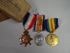 A WWI 1914 Star trio of medals to 9076 Pte. J. Palmer, K.O.S.B. (on 1914 Star), WWI War & Victory to