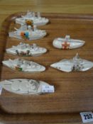 Seven crested china ships and submarines