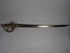 A 1751 pattern Huntingdon Militia sword with 'M. Huntington 1/45' etched onto the brass crossguard