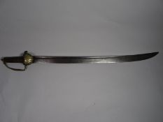 An eighteenth century British military hanger with brass shell guard and blade stamped with GR