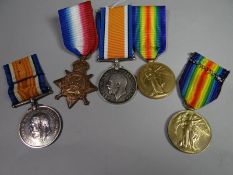 A Devon Regiment WWI 1914 trio (K.I.A.) together with brother's WWI pair of War & Victory Medals;