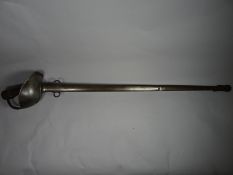 A Victorian cavalry trooper's sword with double-loop metal scabbard chequered grip and Wilkinson