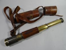 A leather cased target spotting telescope marked 'J.H. Steward, Strand, London', 16 ins (41 cms)