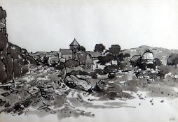 SIR KYFFIN WILLIAMS RA colourwash - Penmon priory, Anglesey, signed with initials, 13.5 x 19 ins (34