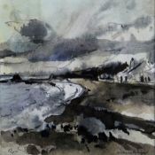 WILLIAM SELWYN watercolour - coastal village, entitled verso 'Aberdesach' on Tegfryn Gallery