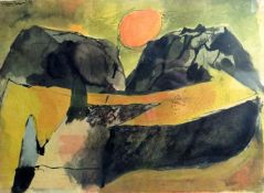 GRAHAM SUTHERLAND print - sunset over mountains, signed in pencil and date printed for 1937, 10.5