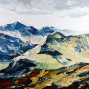 GWYN ROBERTS oil on canvas - Snowdonia entitled verso 'Eryri', signed with initials, 26 x 26 ins (66