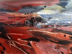 DAVID TRESS mixed media - view of a coastline, entitled verso 'Red Coast', signed and dated '93,