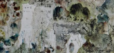 JOHN KNAPP-FISHER watercolour - church in wooded surrounds, entitled verso, 'Nevern Church',