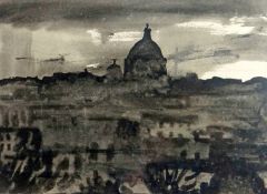SIR KYFFIN WILLIAMS RA watercolour - roof-tops looking towards St Peters, Rome (see the artist's