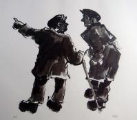 SIR KYFFIN WILLIAMS RA artists proof print - two farmers chatting, one holding stick, signed with