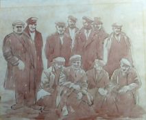 ANEURIN M. JONES pencil and wash - group of farmers at the mart, signed, 13 x 16 ins (33 x 40 cms)