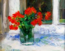 LEONARD BEARD mixed media - still life, entitled verso 'Marigolds', signed, 10.5 x 13.5 ins (26 x 34