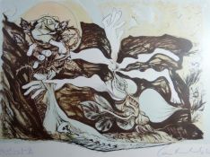 CERI RICHARDS artists proof - abstract view of a pair of hands holding a rose by its stem,