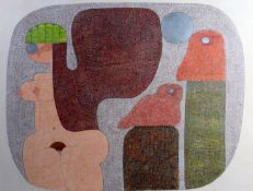 JOHN GARETH JONES mixed media - abstract of a nude female and other figures from 'Y Mabinogion',