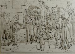 EVAN WALTERS pen and ink trio - depiction of a marriage with each painting characterising a