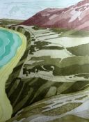 JOHN BRUNSDON limited edition (26/150) print - red roofed farm and buildings in distance looking